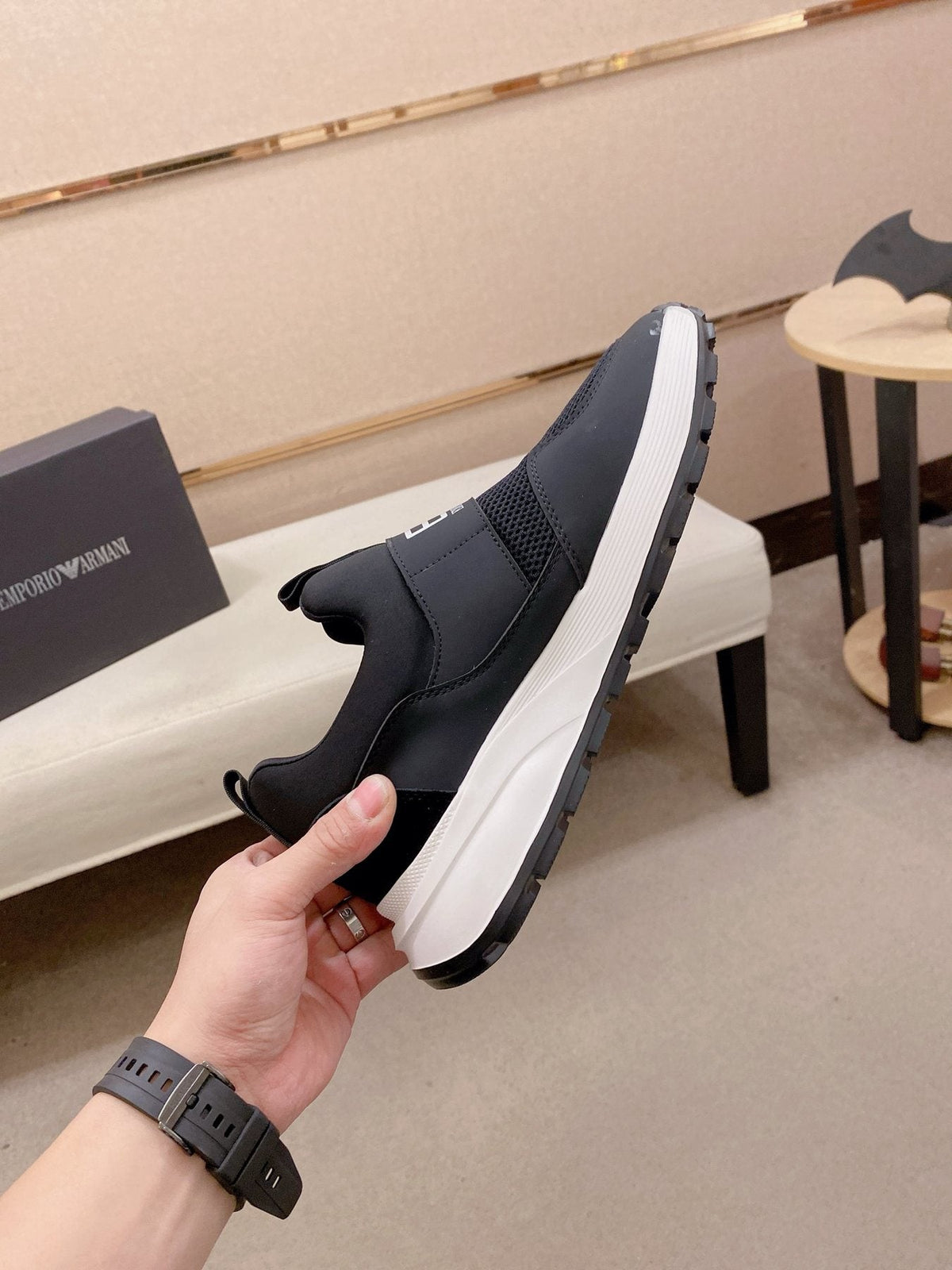 Emporio Armani Branded Strap Slip-On Sneakers