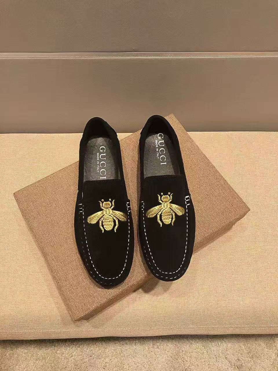 Gucci Black Bee-Embroidered Loafers