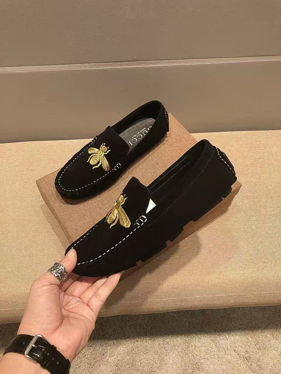 Gucci Black Bee-Embroidered Loafers