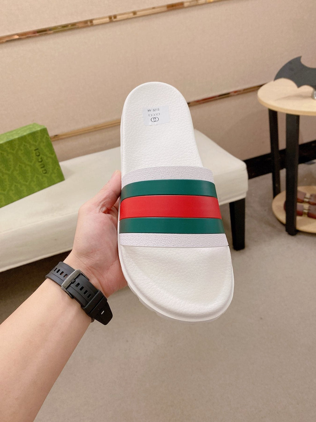 Gucci Green-Red Stripe Slide Sandals