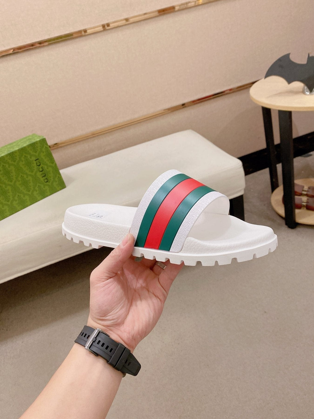 Gucci Green-Red Stripe Slide Sandals