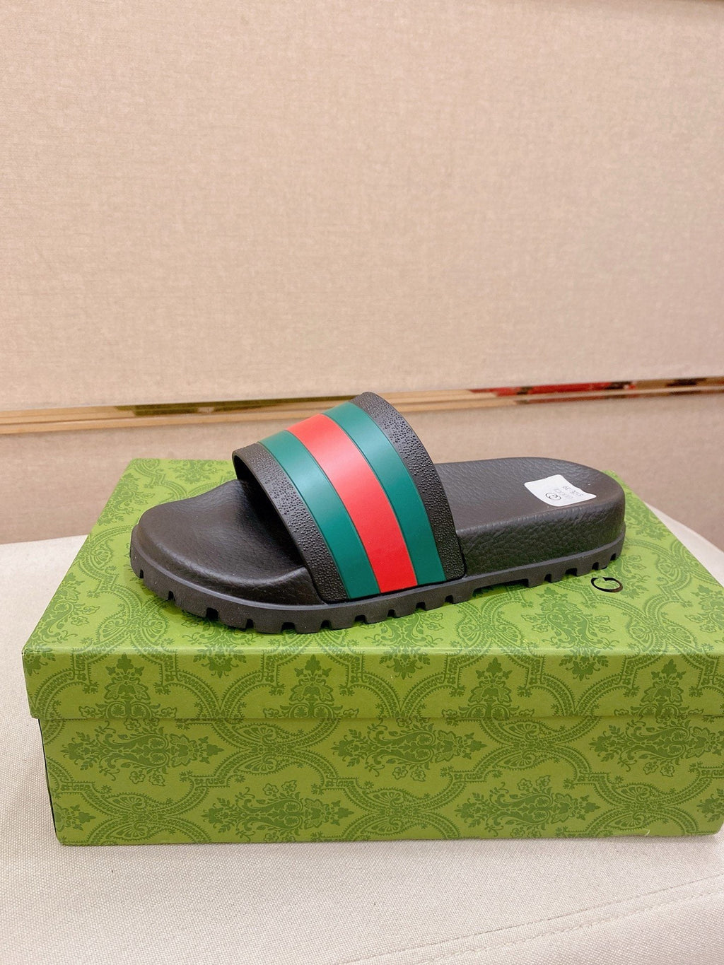 Gucci Green-Red Stripe Slide Sandals