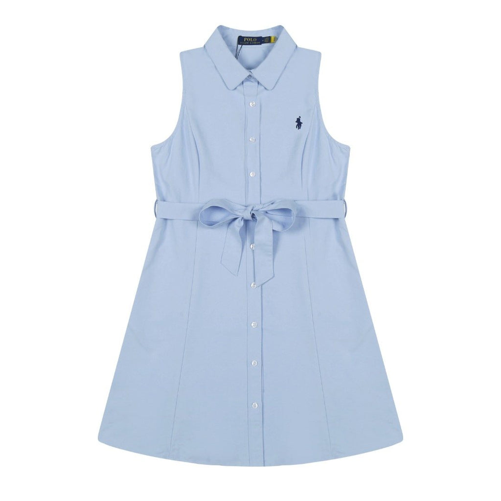 Ralph Lauren Sleeveless Cotton Oxford Shirt Dress with Tie Waist