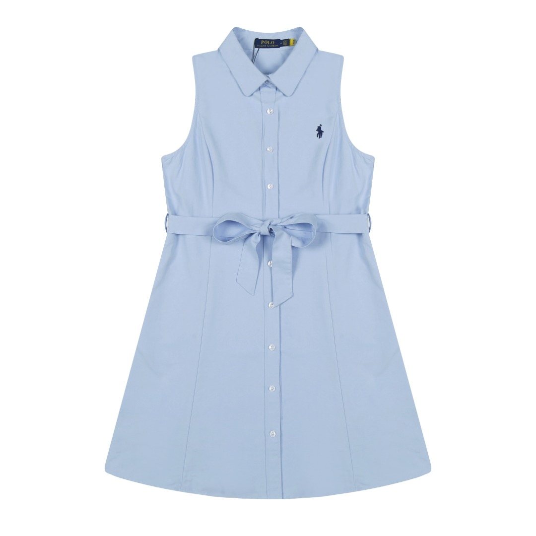 Ralph Lauren Sleeveless Cotton Oxford Shirt Dress with Tie Waist