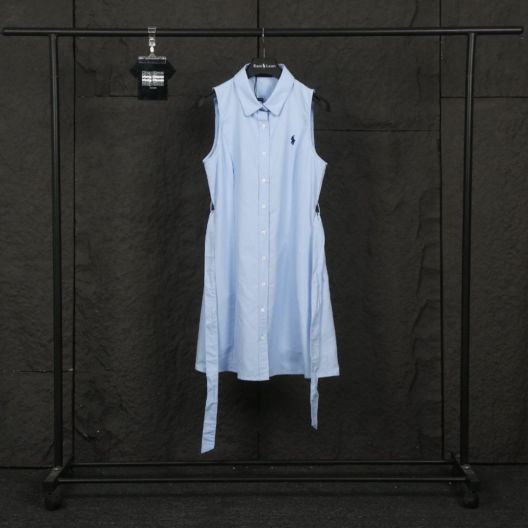 Ralph Lauren Sleeveless Cotton Oxford Shirt Dress with Tie Waist