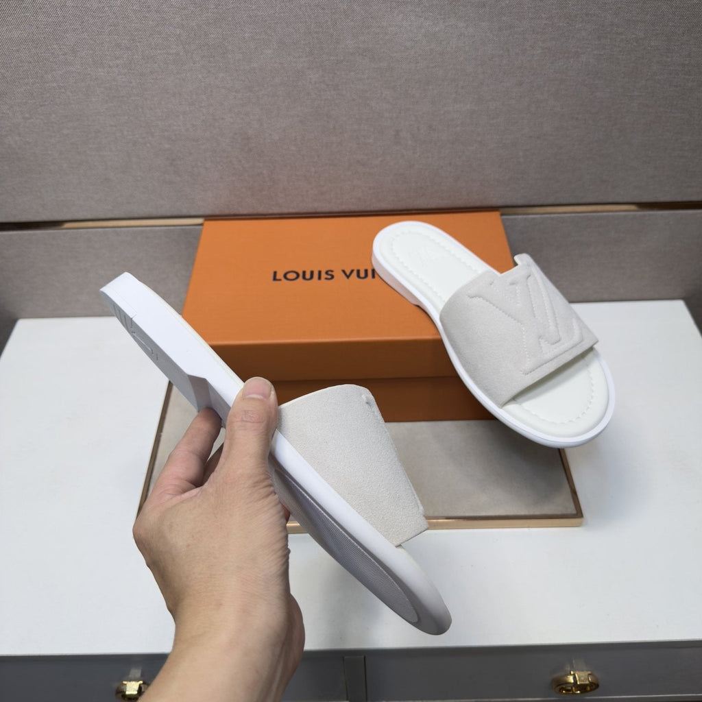 Louis Vuitton Men's Embossed Strap Slide Sandals - Leather Lining