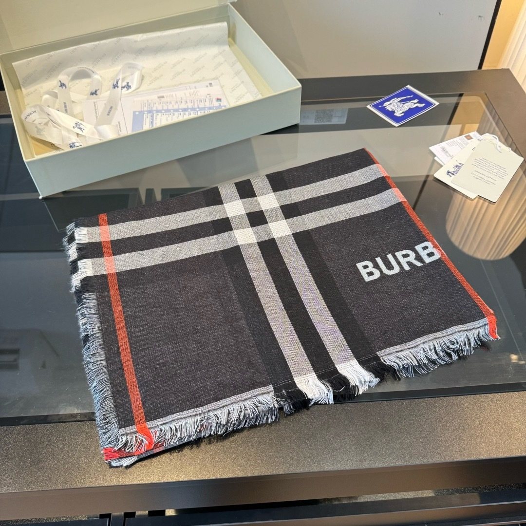 Burberry Charcoal Gray Plaid Scarf