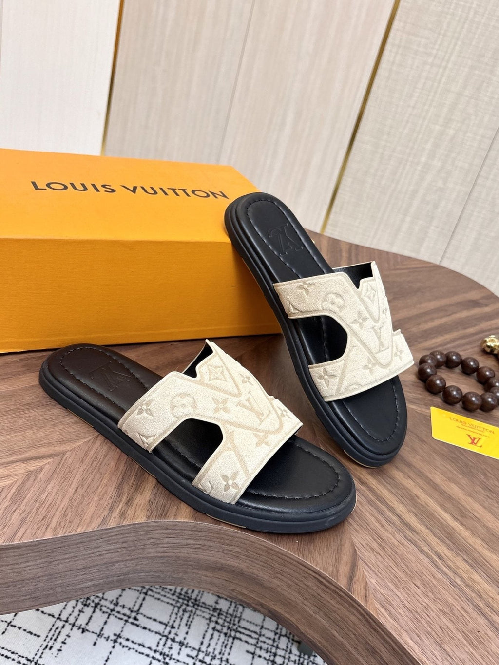 Louis Vuitton Monogram Slide Sandals - Black Contoured Footbed