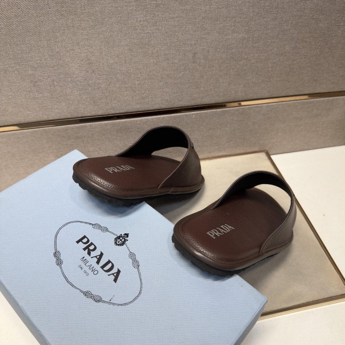 Prada Men's Triangle Detail Slide Sandals