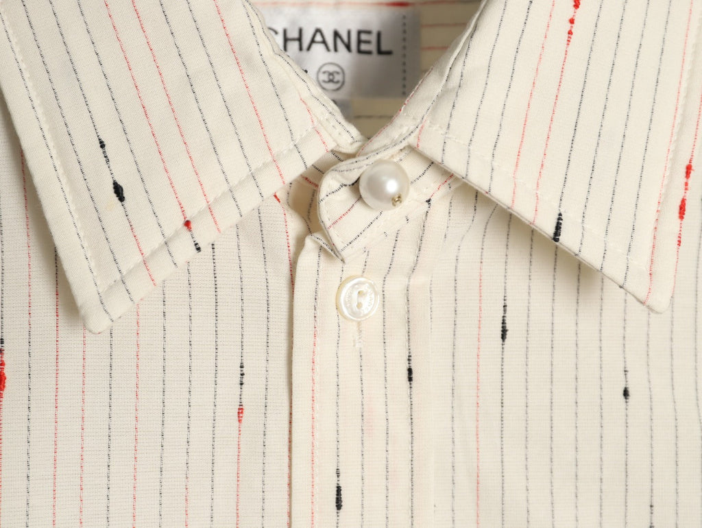 Chanel Stripe and Motif Long-Sleeve Shirt - Cream